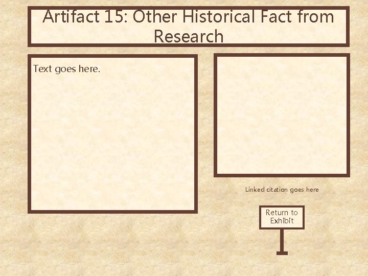 Artifact 15: Other Historical Fact from Research Text goes here. Linked citation goes here