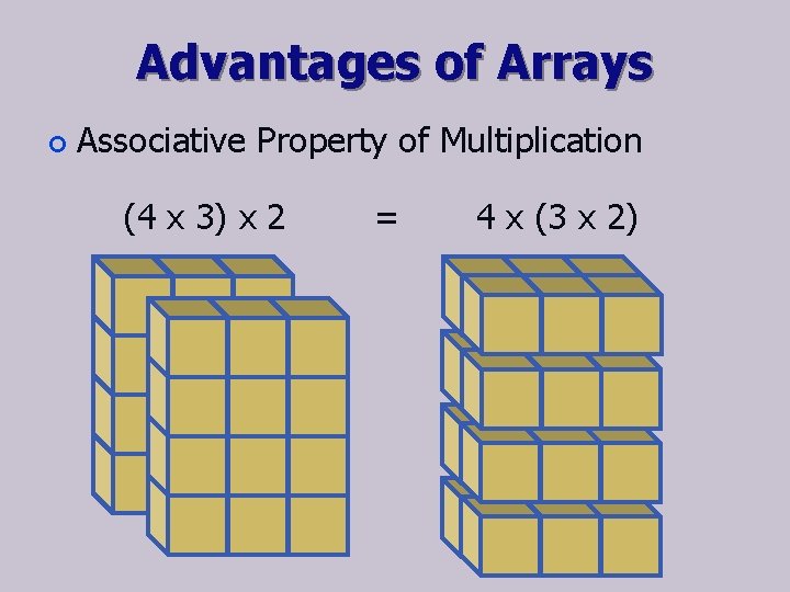 Advantages of Arrays ¢ Associative Property of Multiplication (4 x 3) x 2 =