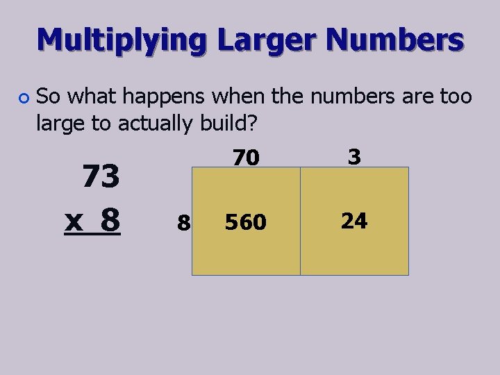 Multiplying Larger Numbers ¢ So what happens when the numbers are too large to