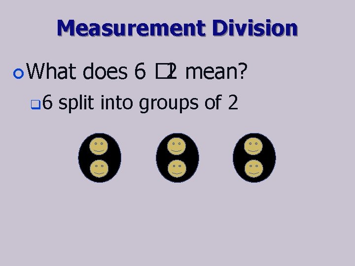 Measurement Division ¢ What q 6 does 6 � 2 mean? split into groups