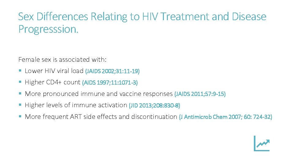 Sex Differences Relating to HIV Treatment and Disease Progresssion. Female sex is associated with: