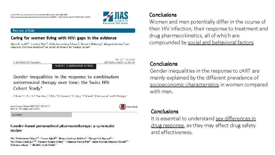 Conclusions Women and men potentially differ in the course of their HIV infection, their