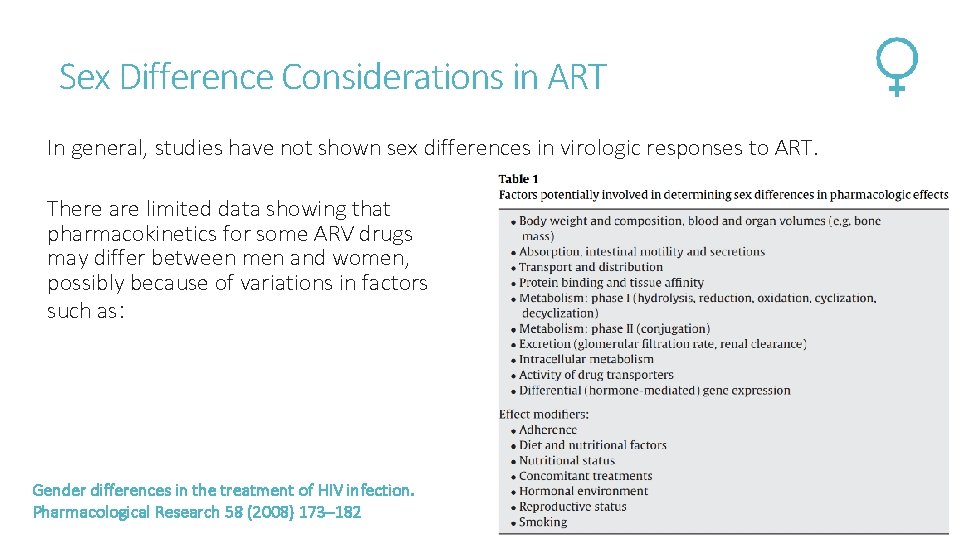 Sex Difference Considerations in ART In general, studies have not shown sex differences in