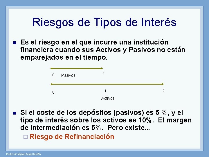 Riesgos de Tipos de Interés n Es el riesgo en el que incurre una