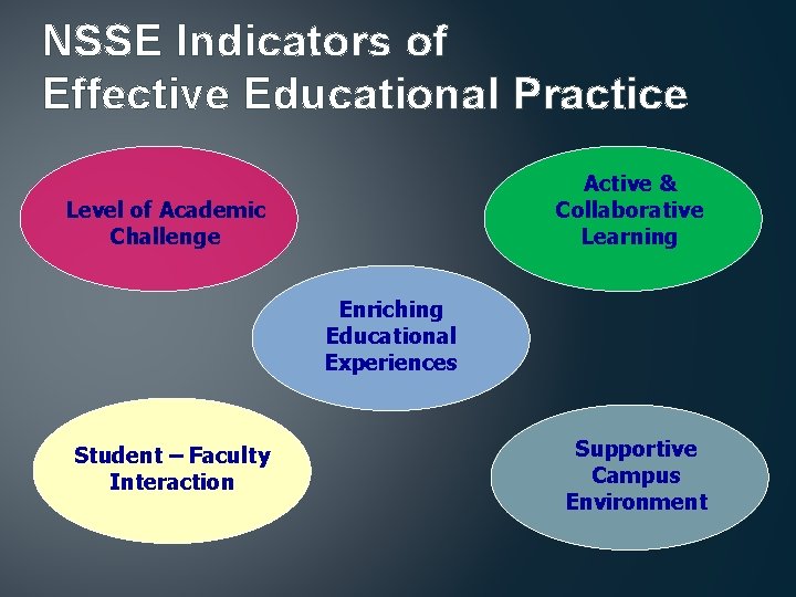NSSE Indicators of Effective Educational Practice Active & Collaborative Learning Level of Academic Challenge
