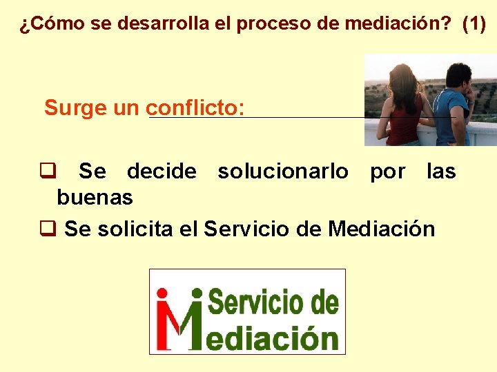 ¿Cómo se desarrolla el proceso de mediación? (1) Surge un conflicto: q Se decide