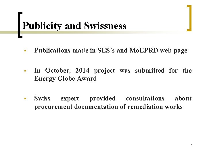 Publicity and Swissness § Publications made in SES’s and Mo. EPRD web page §