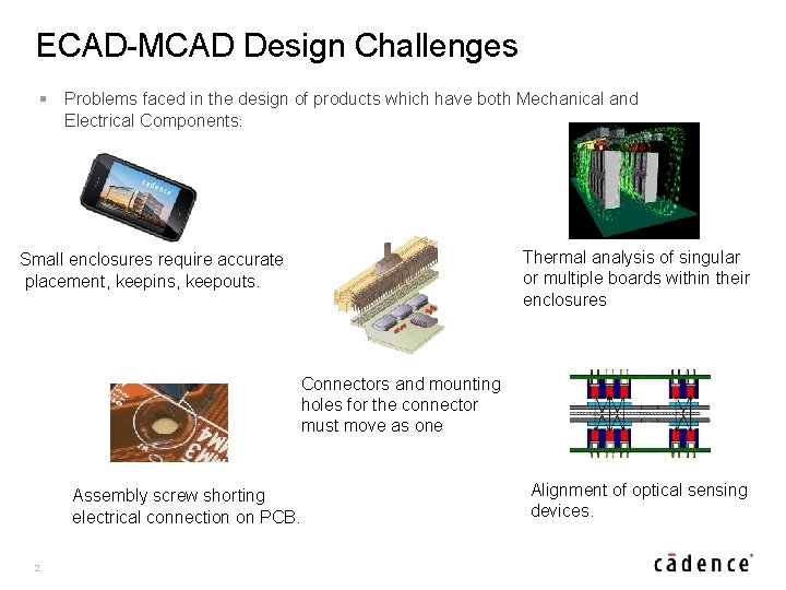 ECAD-MCAD Design Challenges § Problems faced in the design of products which have both