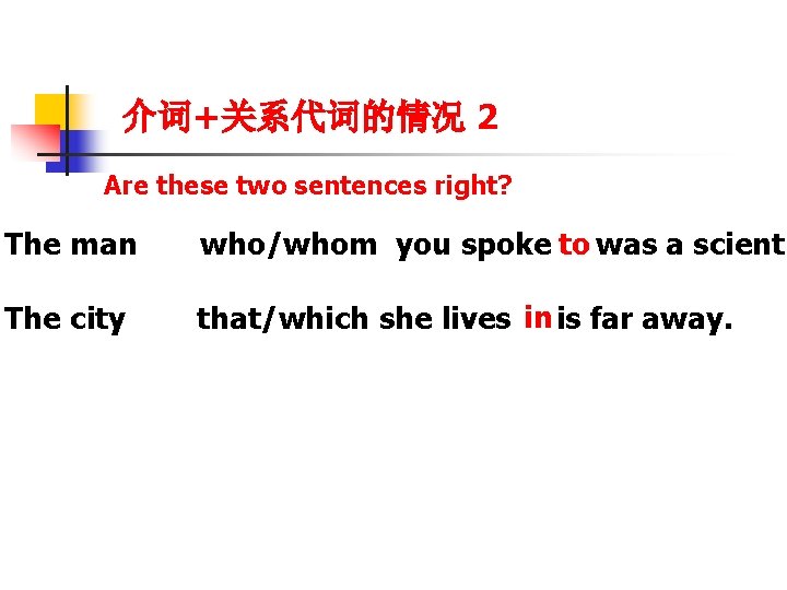 介词+关系代词的情况 2 Are these two sentences right? The man who/whom you spoke to was