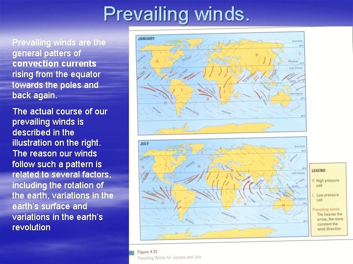 Prevailing winds are the general patters of convection currents rising from the equator towards