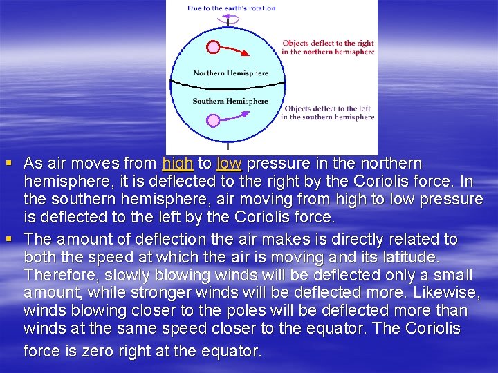 § As air moves from high to low pressure in the northern hemisphere, it