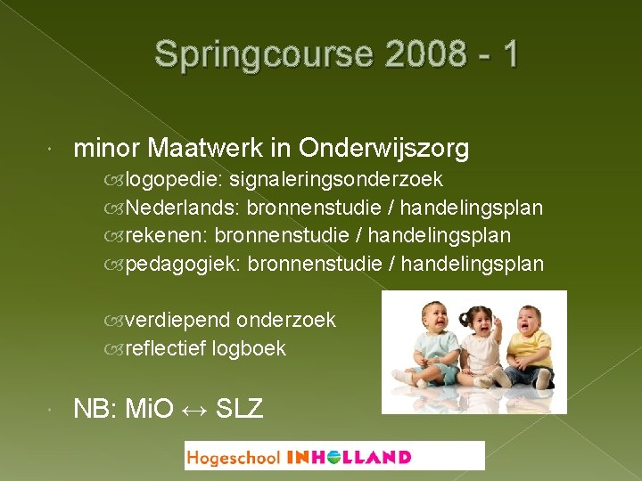 Springcourse 2008 - 1 minor Maatwerk in Onderwijszorg logopedie: signaleringsonderzoek Nederlands: bronnenstudie / handelingsplan