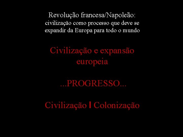 Revolução francesa/Napoleão: civilização como processo que deve se expandir da Europa para todo o