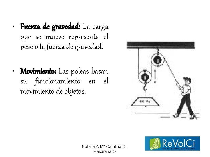  • Fuerza de gravedad: La carga que se mueve representa el peso o