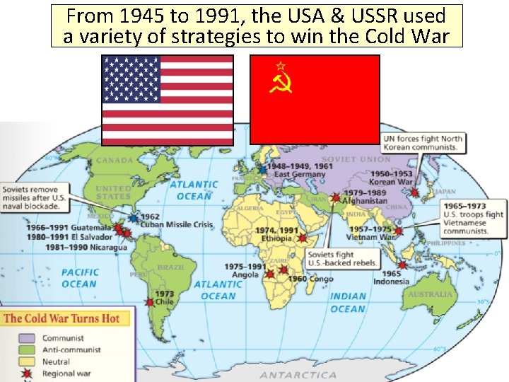 From 1945 to 1991, the USA & USSR used a variety of strategies to