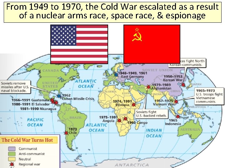 From 1949 to 1970, the Cold War escalated as a result of a nuclear