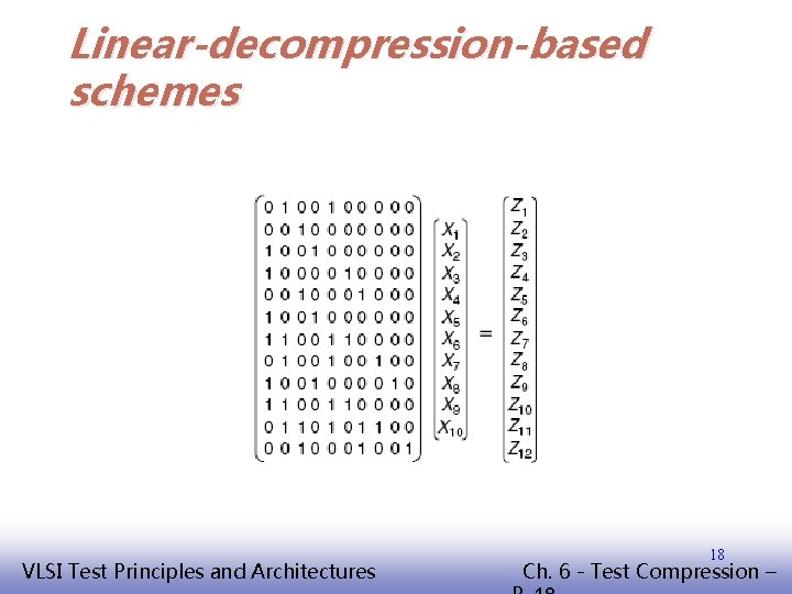 Linear-decompression-based schemes EE 141 VLSI Test Principles and Architectures 18 Ch. 6 - Test