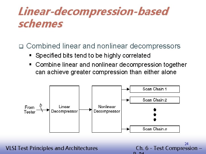 Linear-decompression-based schemes q Combined linear and nonlinear decompressors § Specified bits tend to be