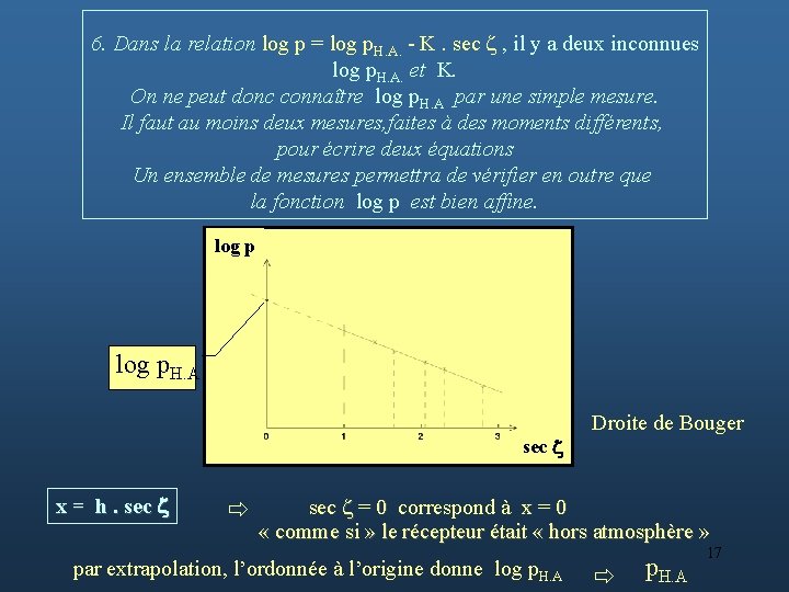 6. Dans la relation log p = log p. H. A. - K. sec