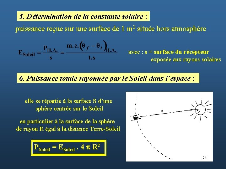 5. Détermination de la constante solaire : puissance reçue sur une surface de 1