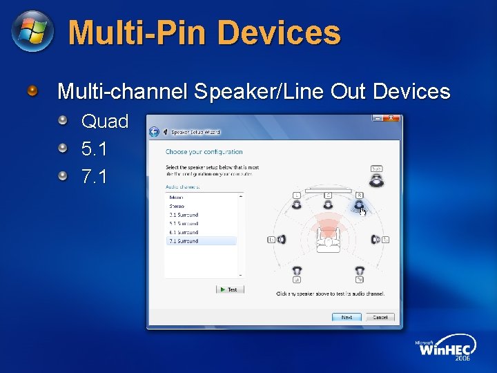 Multi-Pin Devices Multi-channel Speaker/Line Out Devices Quad 5. 1 7. 1 