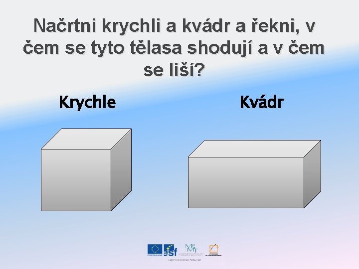Načrtni krychli a kvádr a řekni, v čem se tyto tělasa shodují a v