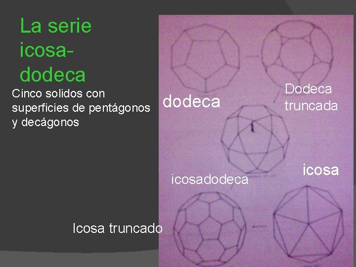 La serie icosadodeca Cinco solidos con superficies de pentágonos y decágonos dodeca icosadodeca Icosa