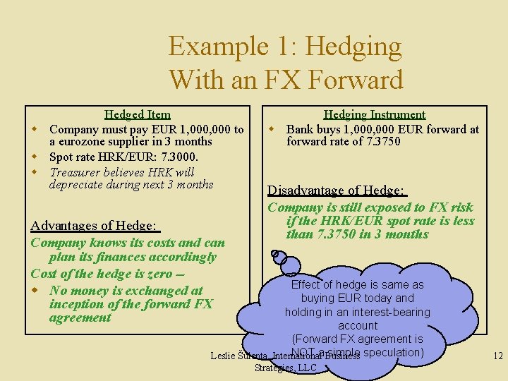 Example 1: Hedging With an FX Forward Hedged Item w Company must pay EUR