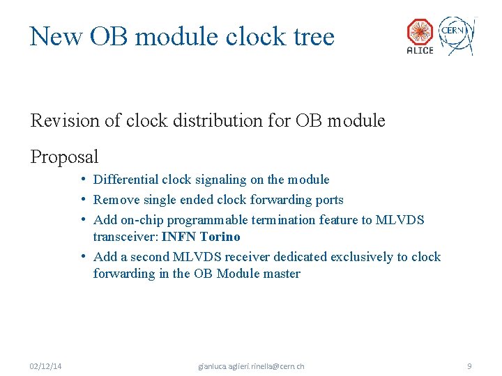 New OB module clock tree Revision of clock distribution for OB module Proposal •