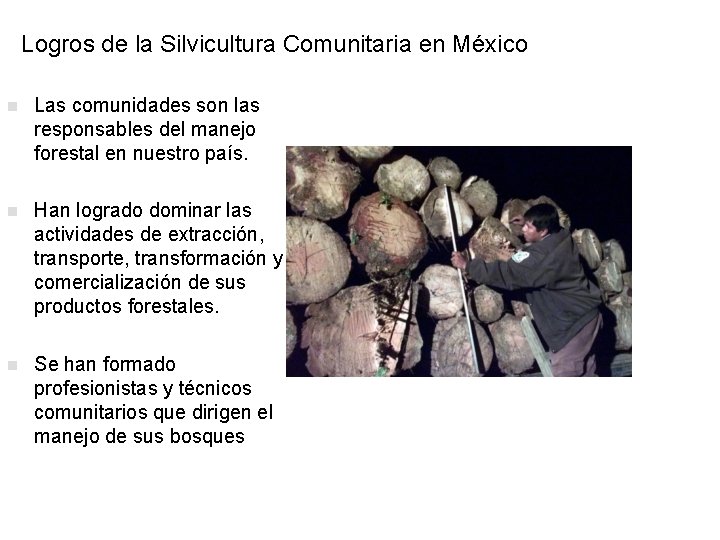 Logros de la Silvicultura Comunitaria en México n Las comunidades son las responsables del