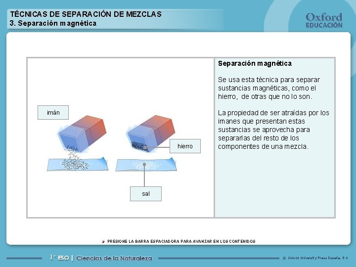 TÉCNICAS DE SEPARACIÓN DE MEZCLAS 3. Separación magnética Se usa esta técnica para separar