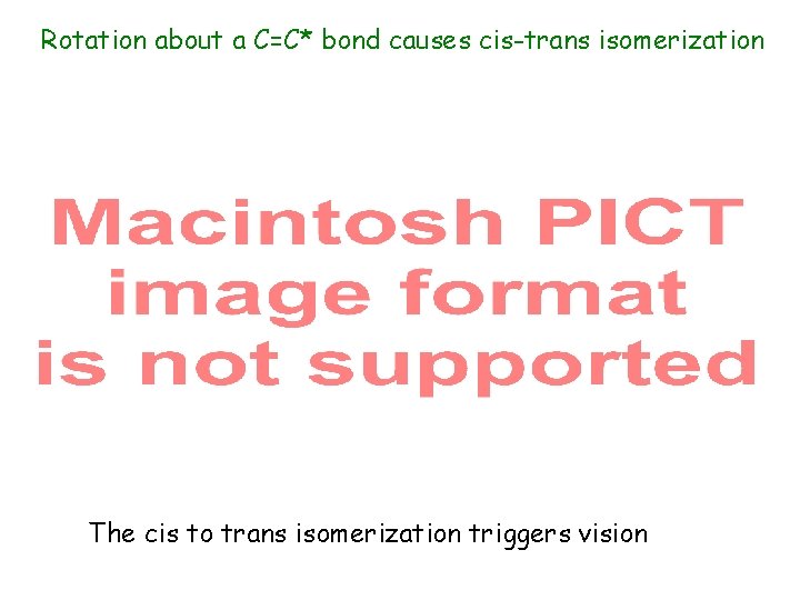 Rotation about a C=C* bond causes cis-trans isomerization The cis to trans isomerization triggers