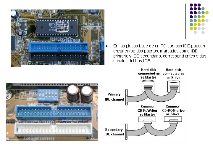 l En las placas base de un PC con bus IDE pueden encontrarse dos
