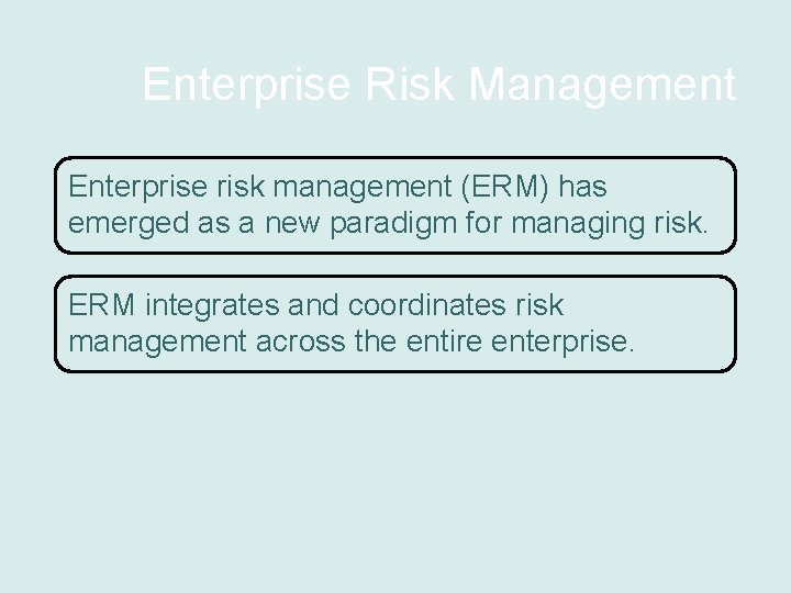 Enterprise Risk Management Enterprise risk management (ERM) has emerged as a new paradigm for