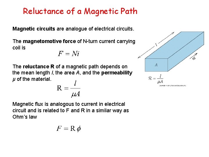 Reluctance of a Magnetic Path Magnetic circuits are analogue of electrical circuits. The magnetomotive