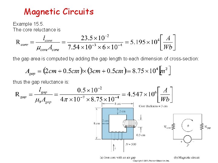 Magnetic Circuits Example 15. 5. The core reluctance is the gap area is computed