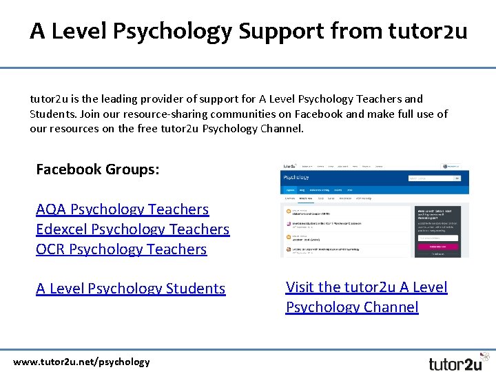A Level Psychology Support from tutor 2 u is the leading provider of support