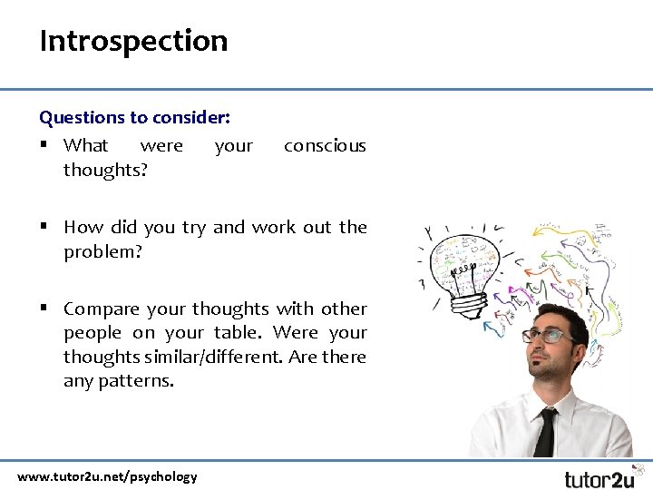 Introspection Questions to consider: § What were your thoughts? conscious § How did you