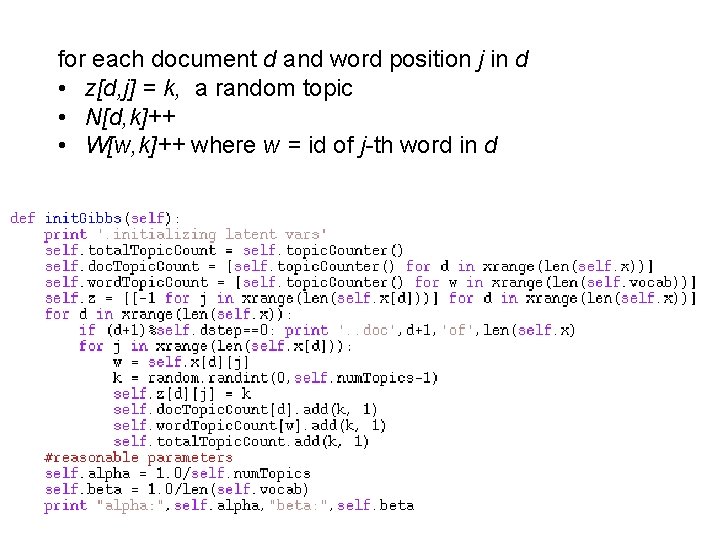 for each document d and word position j in d • z[d, j] =