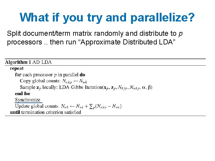 What if you try and parallelize? Split document/term matrix randomly and distribute to p