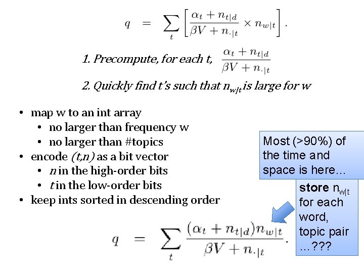 1. Precompute, for each t, 2. Quickly find t’s such that nw|t is large