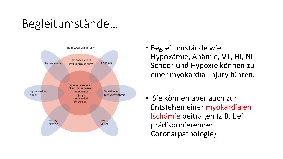 Begleitumstände… • Begleitumstände wie Hypoxämie, Anämie, VT, HI, NI, Schock und Hypoxie können zu