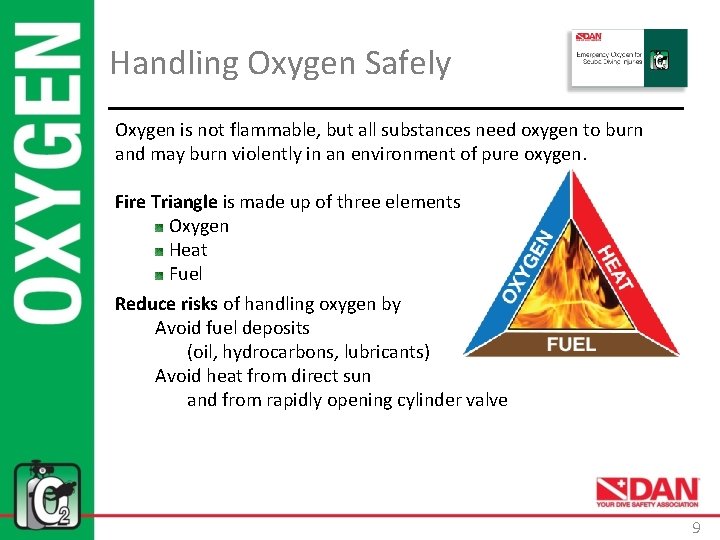 Handling Oxygen Safely Oxygen is not flammable, but all substances need oxygen to burn