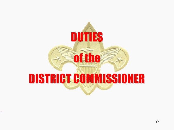 DUTIES of the DISTRICT COMMISSIONER 87 