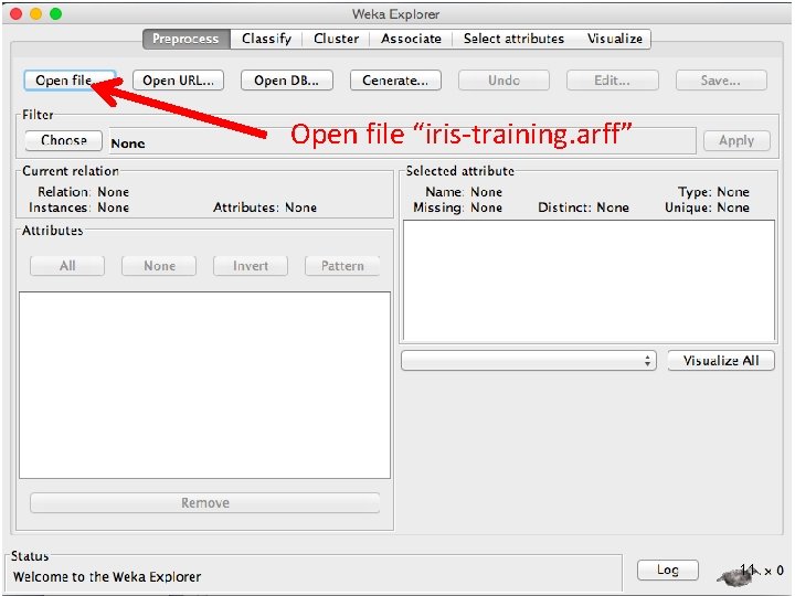 Open file “iris-training. arff” 11 