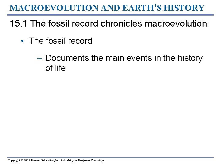 MACROEVOLUTION AND EARTH’S HISTORY 15. 1 The fossil record chronicles macroevolution • The fossil MACROEVOLUTION AND EARTH’S HISTORY 15. 1 The fossil record chronicles macroevolution • The fossil