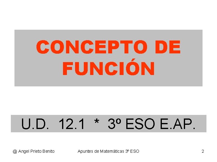 CONCEPTO DE FUNCIÓN U. D. 12. 1 * 3º ESO E. AP. @ Angel