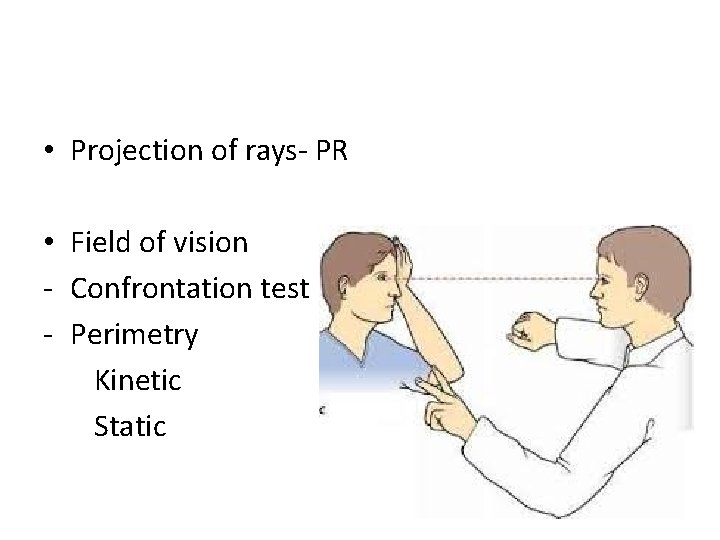  • Projection of rays- PR • Field of vision - Confrontation test -