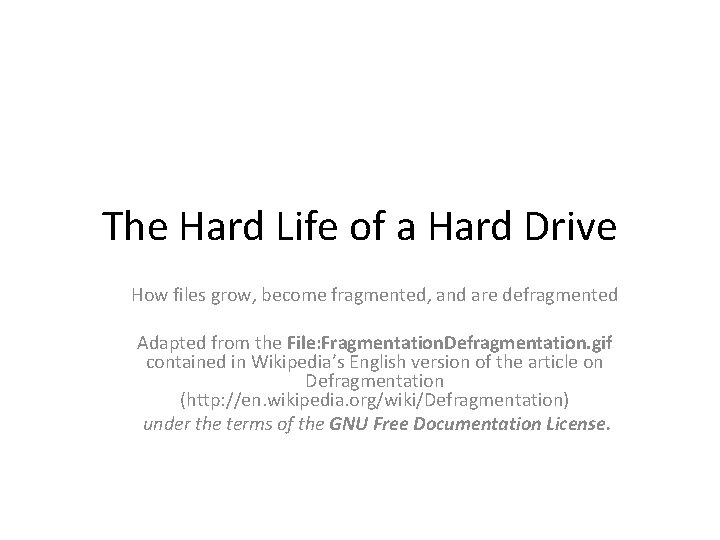 The Hard Life of a Hard Drive How files grow, become fragmented, and are