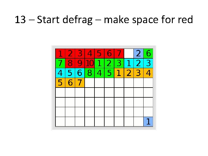 13 – Start defrag – make space for red 